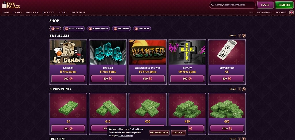 DicePalace Casino Bonus Shop