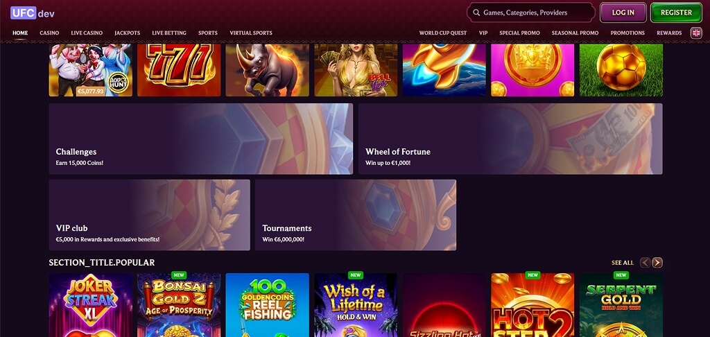 DicePalace Casino Interface