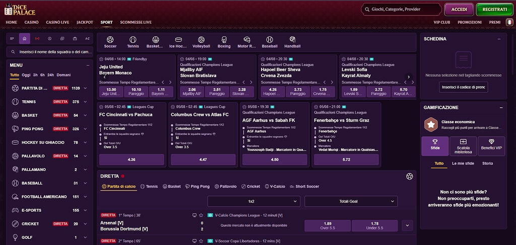 DicePalace Casinò Scommesse sportive